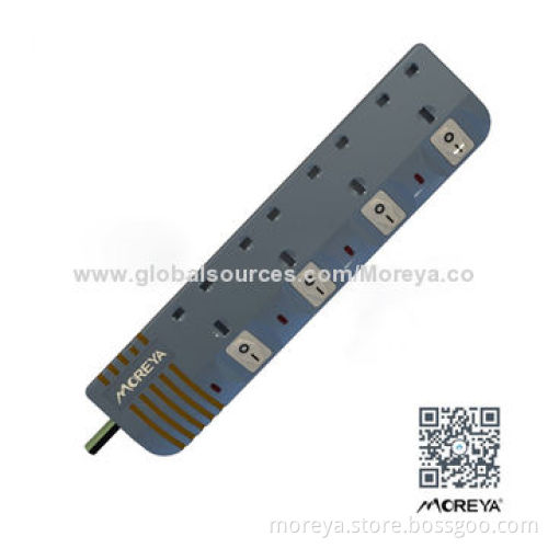 Power Strip, British Standard with 4 Outlet UK Sockets, Made in China, 100% Copper and ABS Case